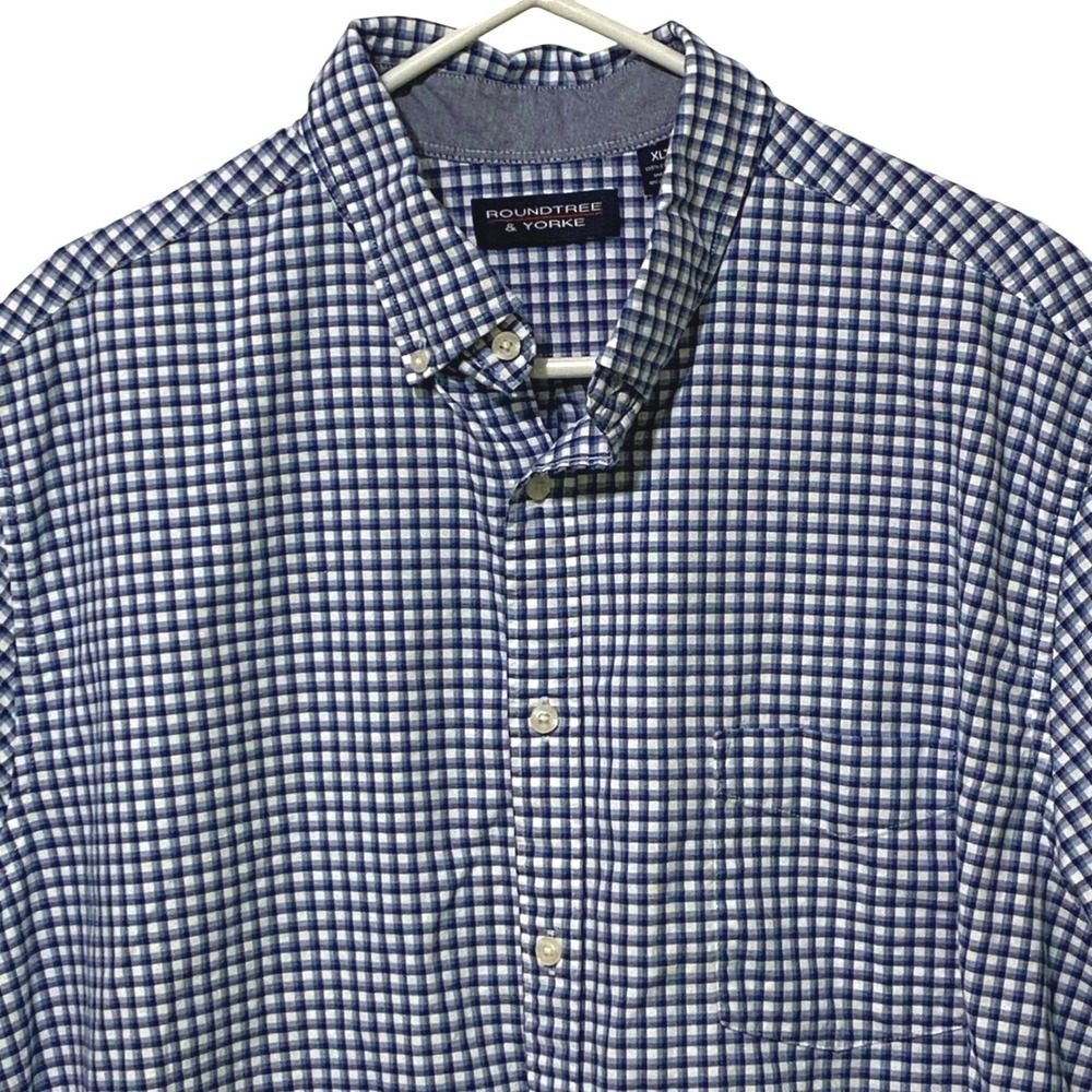 Mens XLT Button Down Plaid Shirt Blue Preppy Business Casual Dadcore Traditional